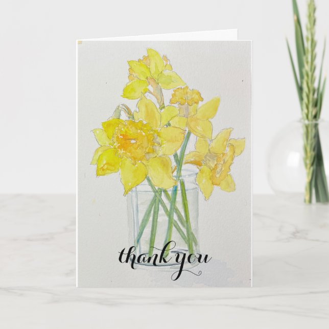Carte De Remerciements Daffodiles fraîches cuites jaune ressort aquarelle (Devant)