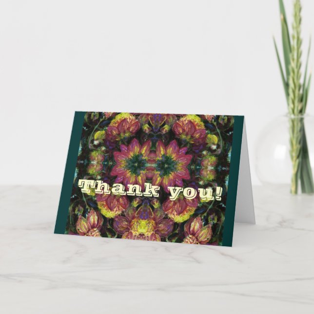 Carte De Remerciements Dahlias jaunes et roses (Devant)