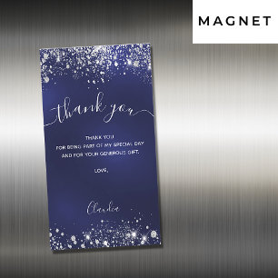 Carte de remerciements d'aimant en argent bleu mar