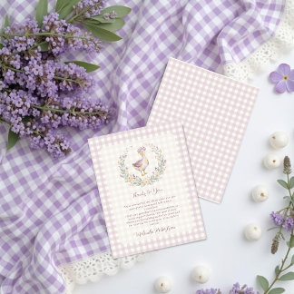 Carte De Remerciements Dainty Lavender Gingham Goose Baby Shower LPM26