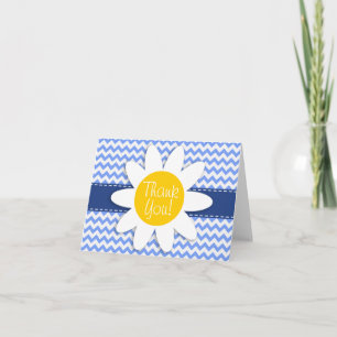 Carte De Remerciements Daisée de printemps ; Motif Chevron bleu