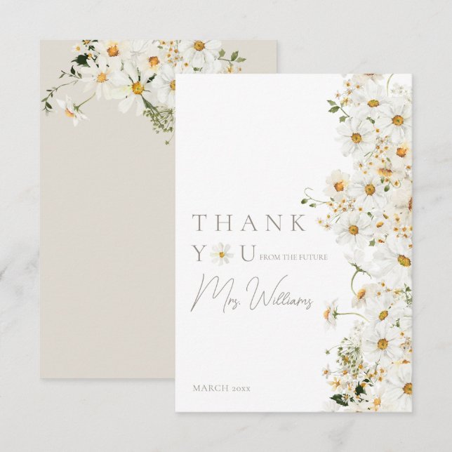 Carte De Remerciements Daisy Boho Fleur sauvage Fête des mariées moderne (Devant / Derrière)