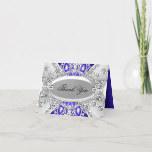 Carte de remerciements Damas argenté et diamant bl