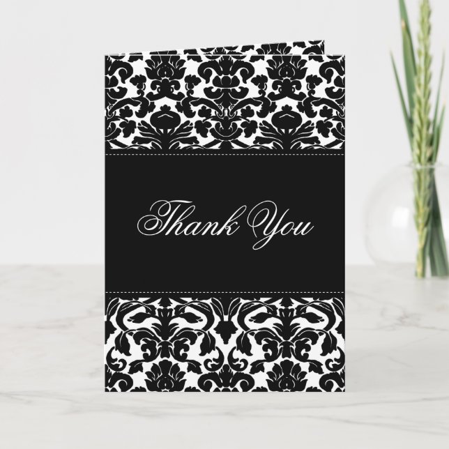 Carte de remerciements Damas noir et blanc (Devant)