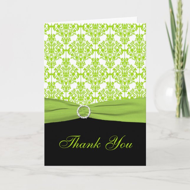 Carte de remerciements Damas noir et vert (Devant)