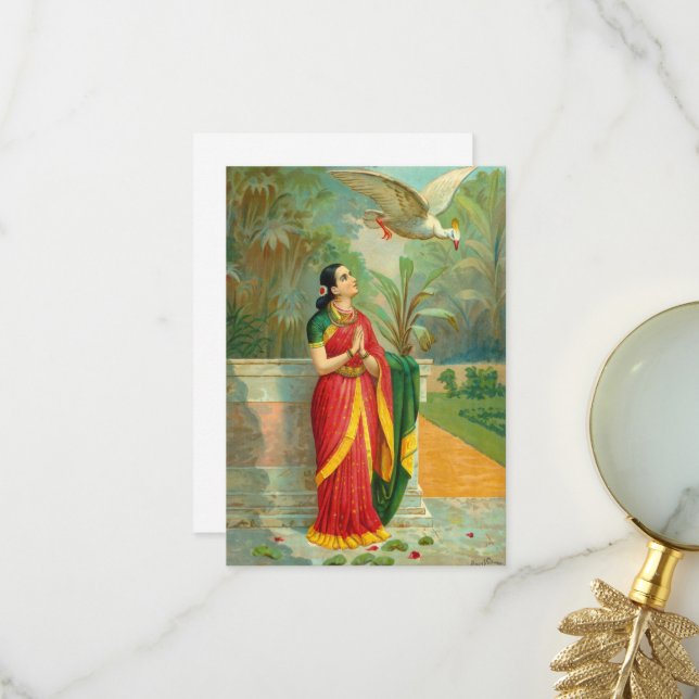 Carte De Remerciements Damayanti et le cygne par Raja Ravi Varma (Devant/Arrière en situation)