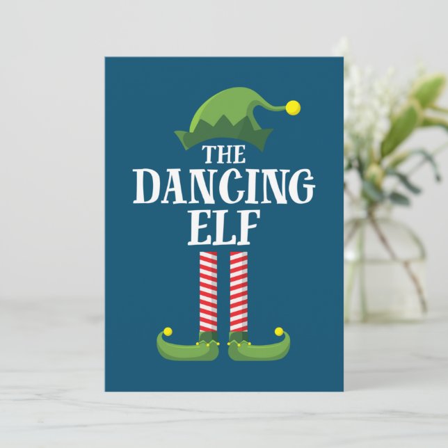 Carte De Remerciements Dancing Elf Matching Family Group Christmas Party (Debout devant)