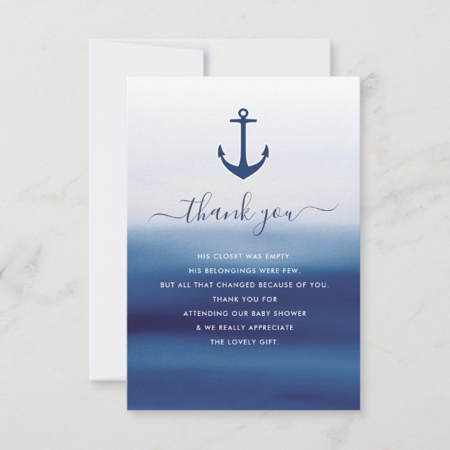 carte de remerciements d'ancrage bleu aquarelle (Devant)