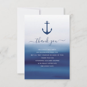 carte de remerciements d'ancrage bleu aquarelle