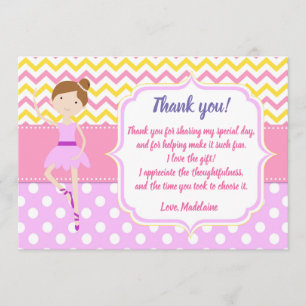Carte de remerciements d'anniversaire de ballerine
