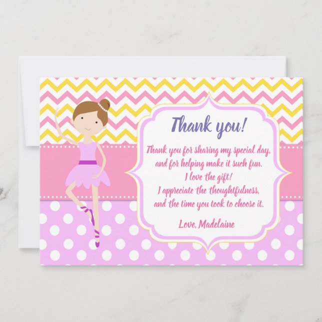 Carte de remerciements d'anniversaire de ballerine (Devant)