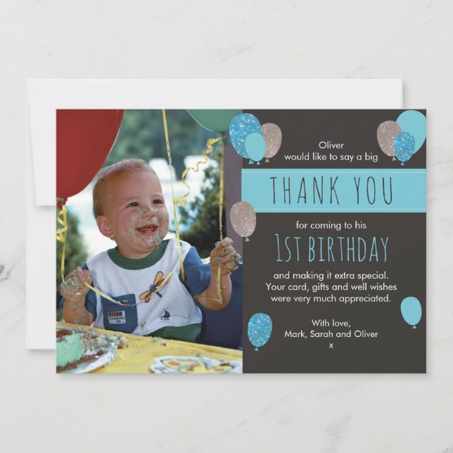 Carte de remerciements d'anniversaire de ballon de (Devant)