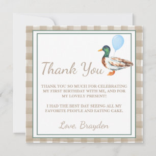 Carte de remerciements d'anniversaire de canard