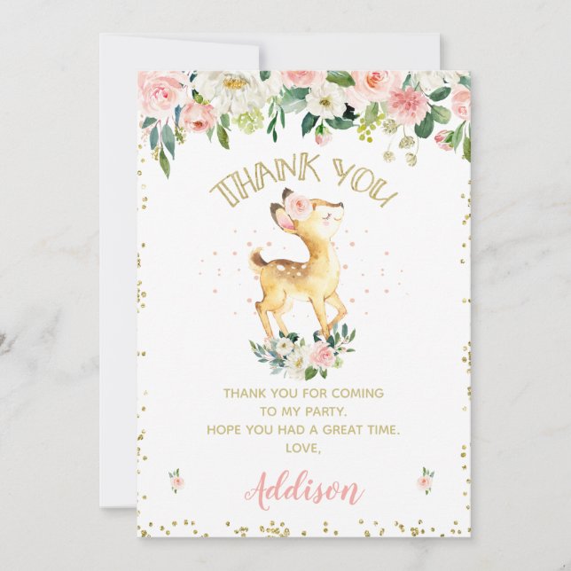 Carte de remerciements d'anniversaire de Cerf Flor (Devant)