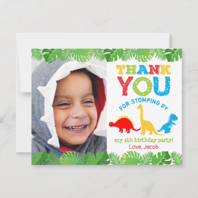 Carte de remerciements d'anniversaire de Cute Dino (Devant)