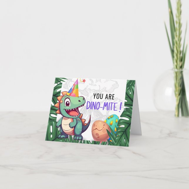 Carte de remerciements d'anniversaire de Dino-mite (Devant)
