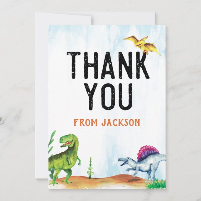 Carte de remerciements d'anniversaire de Dinosaur (Devant)