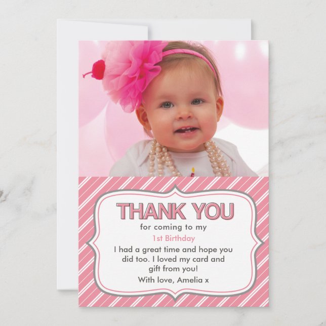 Carte de remerciements d'anniversaire de fille (Devant)