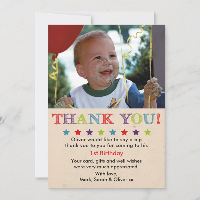 Carte de remerciements d'anniversaire de garçons (Devant)