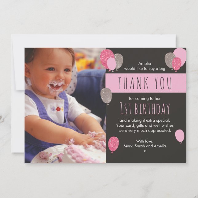 Carte de remerciements d'anniversaire de la fille (Devant)