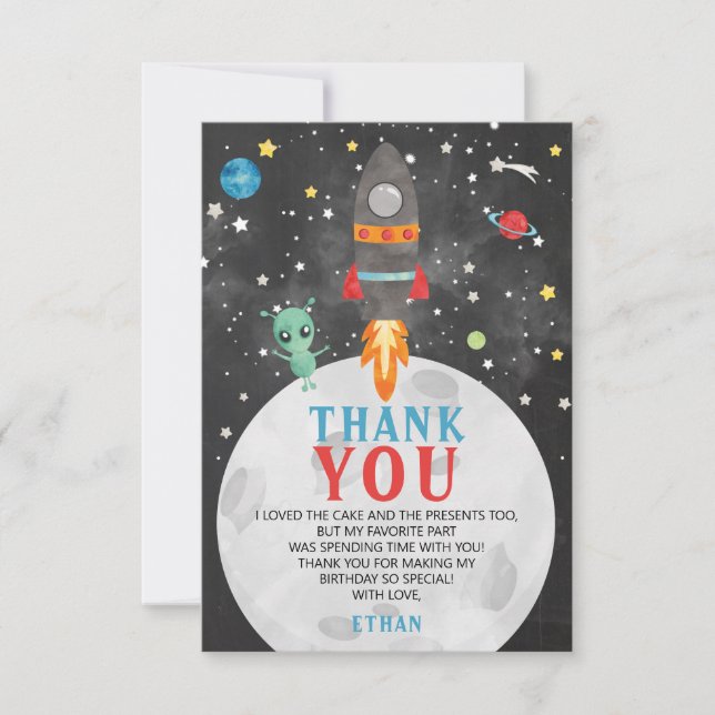 Carte de remerciements d'anniversaire de la fusée  (Devant)