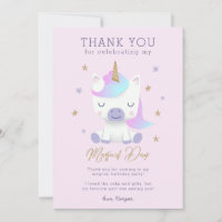 Carte de remerciements d'anniversaire de la licorn