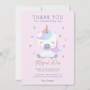 Carte de remerciements d'anniversaire de la licorn