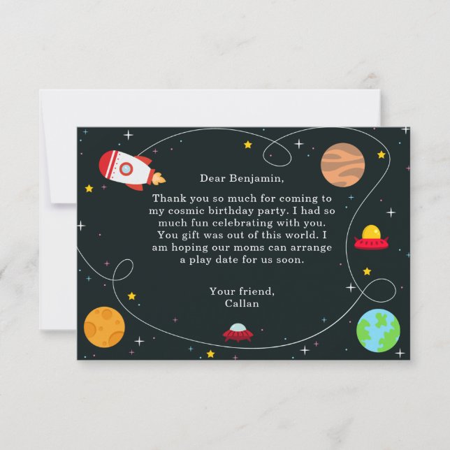 Carte de remerciements d'anniversaire de l'espace  (Devant)
