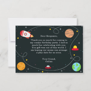Carte de remerciements d'anniversaire de l'espace 