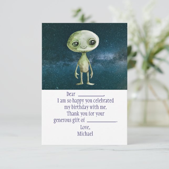Carte de remerciements d'anniversaire de l'espace  (Debout devant)