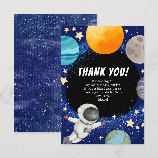Carte de remerciements d'anniversaire de l'espace  (Devant / Derrière)