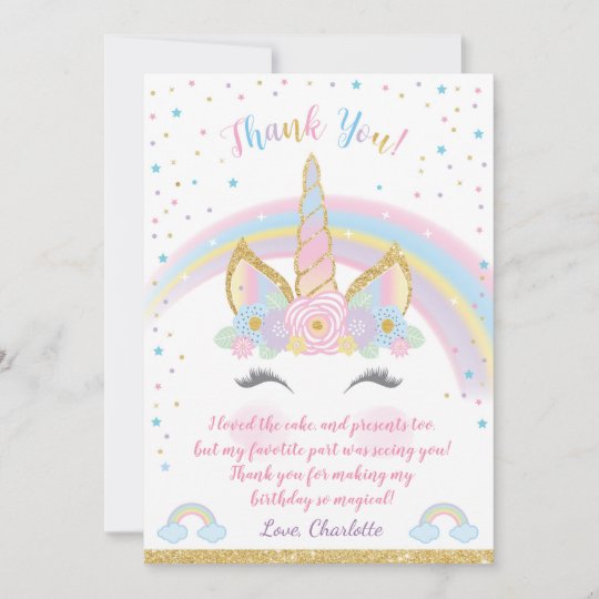 Carte De Remerciements D Anniversaire De Licorne Zazzle Ca