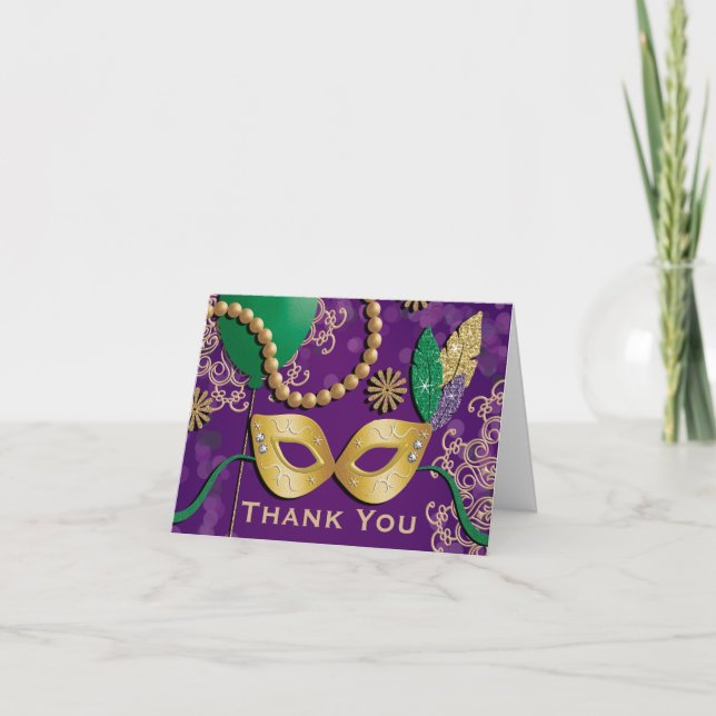 Carte de remerciements d'anniversaire de Mardi Gra (Devant)