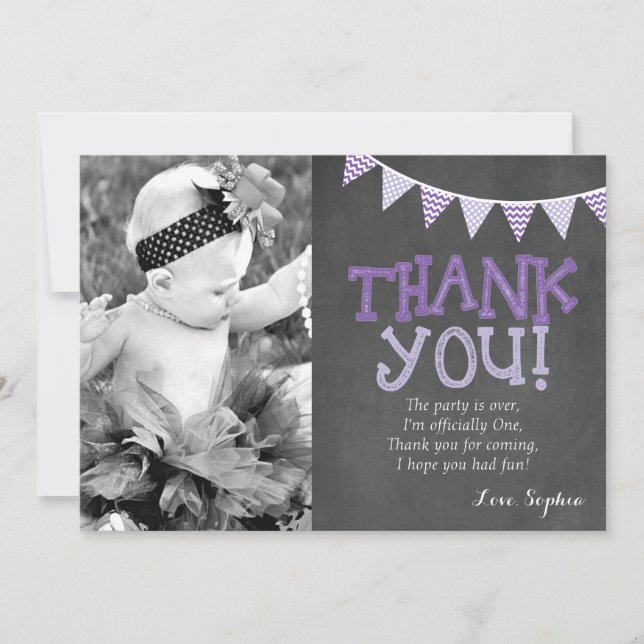 Carte de remerciements d'anniversaire de pourpre (Devant)