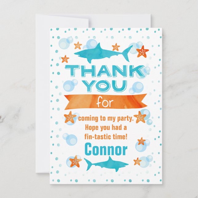 Carte de remerciements d'anniversaire de requin fi (Devant)
