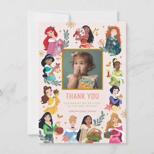 Carte de remerciements d'anniversaire Disney Princ (Devant)