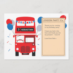 Carte de remerciements d'anniversaire du bus rouge