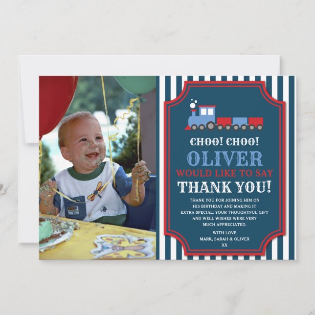 Carte de remerciements d'anniversaire du train (Devant)