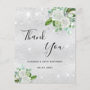 Carte de remerciements d'anniversaire floral blanc