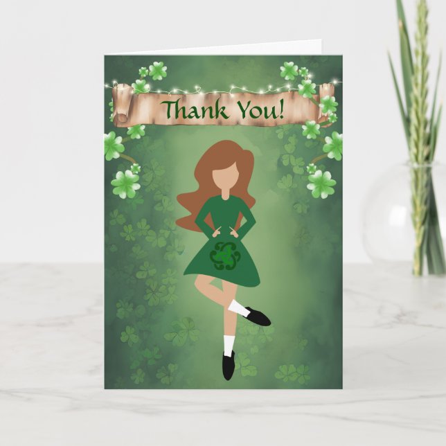 Carte De Remerciements Danseur irlandais avec cheveux Brown Danse pas irl (Devant)