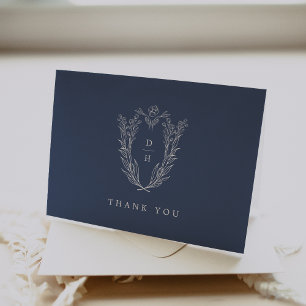 Carte De Remerciements DAPHNE Plier Minimal Bleu foncé Élégant Mariage