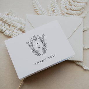 Carte De Remerciements DAPHNE Plier noir blanc classique Mariage floral