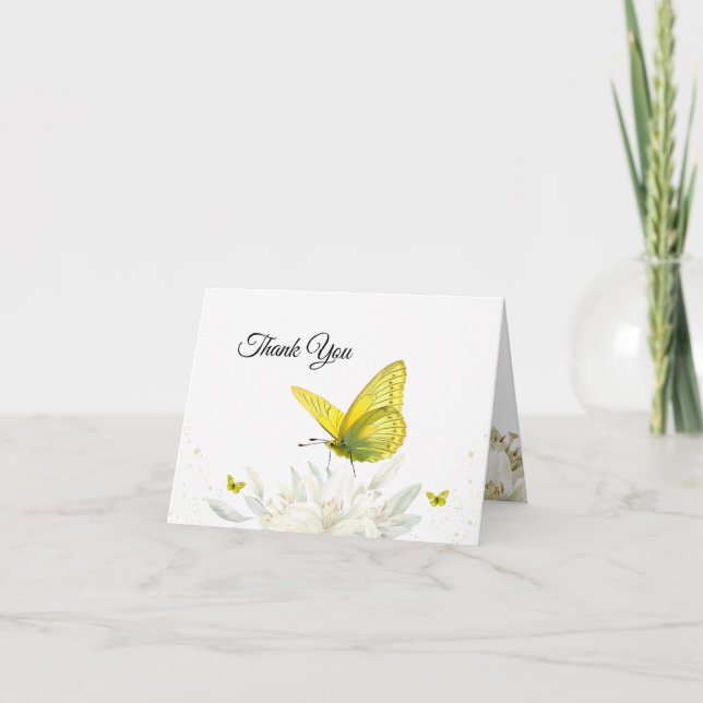 Carte de remerciements d'aquarelle à papillon jaun (Devant)