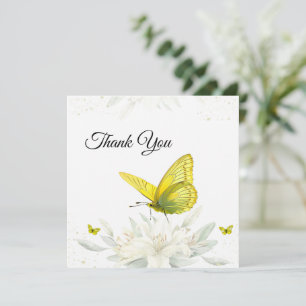 Carte de remerciements d'aquarelle à papillon jaun