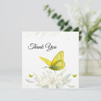 Carte de remerciements d'aquarelle à papillon jaun