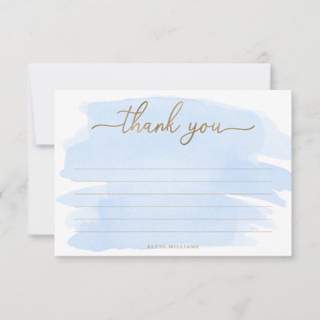 Carte de remerciements d'aquarelle bleu (Devant)