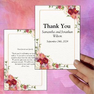 Carte de remerciements d'aquarelle de cadre doré