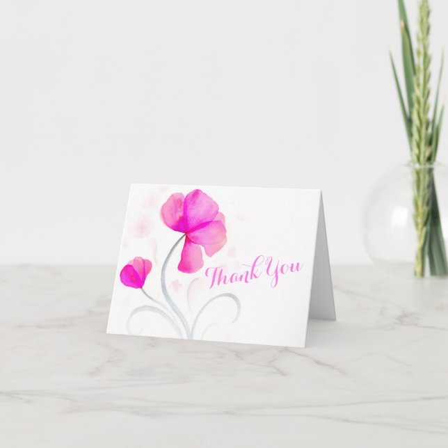 carte de remerciements d'aquarelle de fleur rose m (Devant)