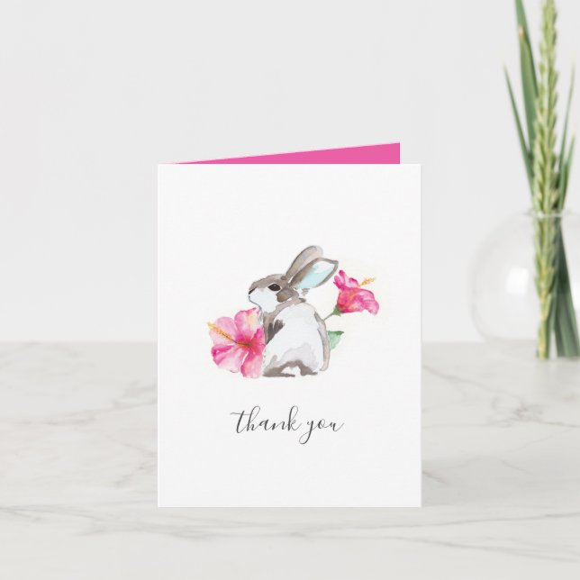 Carte de remerciements d'aquarelle de lapin floral (Devant)