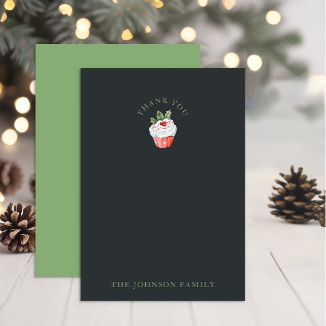 Carte de remerciements d'aquarelle de Noël Cupcake (Simple Christmas Thank You Card)